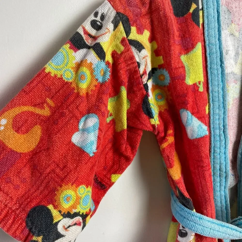 Vintage 80s 90s Disney Mickey Mouse Kids Robe Beach Coverup M/L Orange Blue